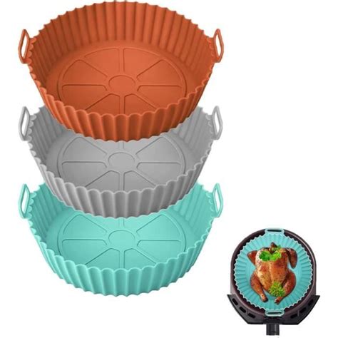 3 Packed Pot En Silicone Pour Friteuse À Air 20Cm Air Fryer Silicone