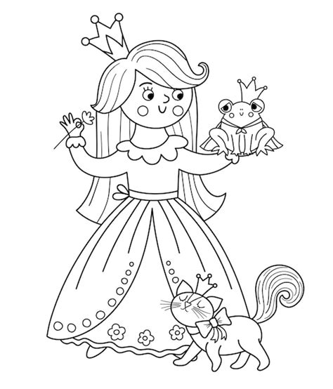 Cuento De Hadas Vector Princesa En Blanco Y Negro Con Pr Ncipe Rana Y