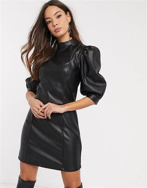 Vero Moda Leather Look Puff Sleeve Mini Dress In Black Asos Mini