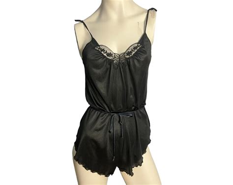 Vintage Black 80 S Teddy Lingerie M Etsy
