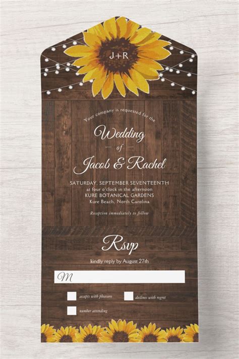 Rustic Sunflowers All In One Wedding Invitation Zazzle Wedding