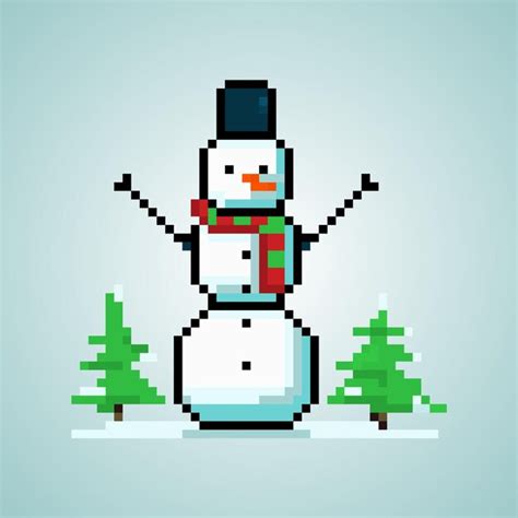 Premium Vector Pixel Snowman Christmas Decor Winter Symbol