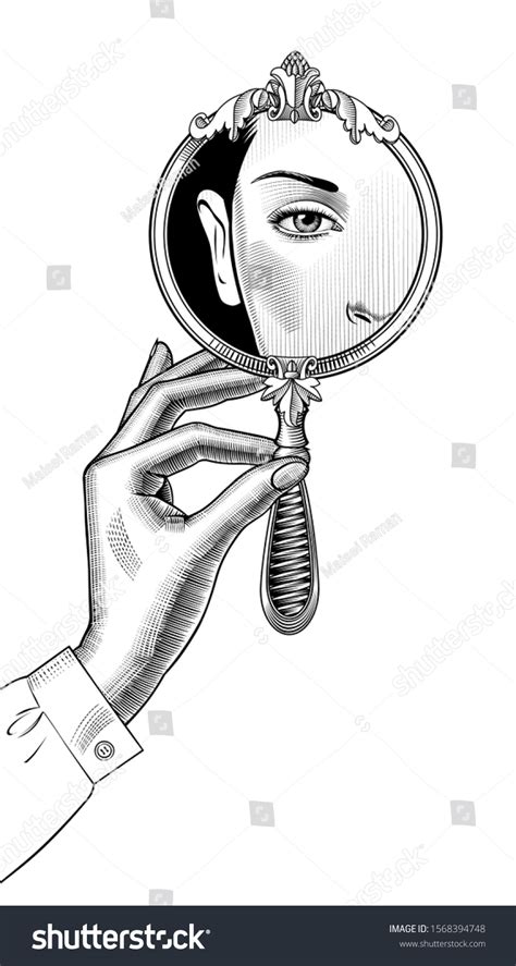 Female Hand Holding Round Decorative Mirror Stock Vector Royalty Free