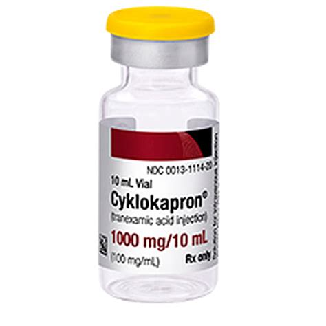 Pfizer Cyklokapron Tranexamic Acid Txa For Injection 1000 Mg10 Ml