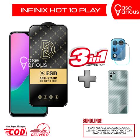 PAKET Tempered Glass Infinix Hot 10 Play Anti Gores Anti Static Free