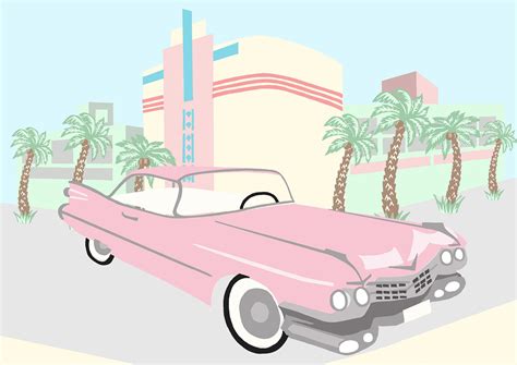 Pink Cadillac Stencil Fine Art Giclee Print A4 Etsy