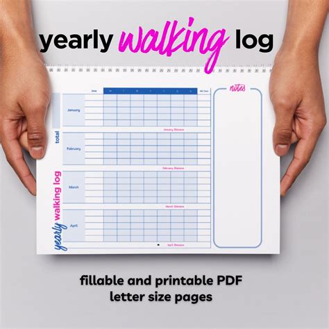 Monthly Walking Log Chart Walking Tracker Walking Challenge 30 Day