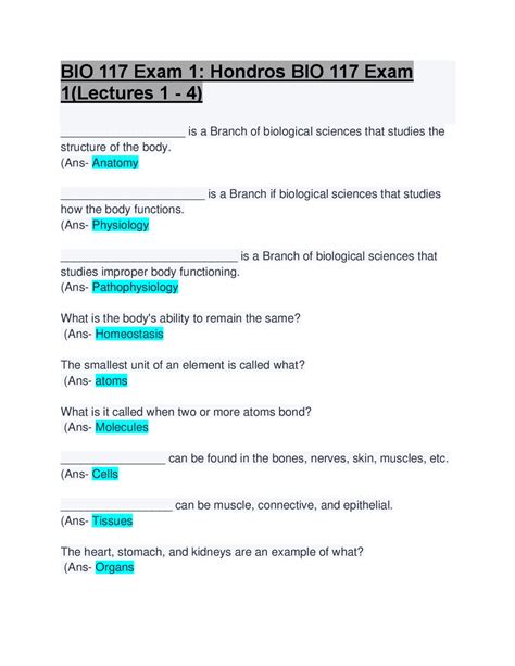 Bio Exam Hondros Bio Exam Lectures Questions