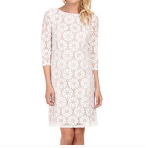 Vince Camuto Ivory Nude Stretch Lace Dress Gem