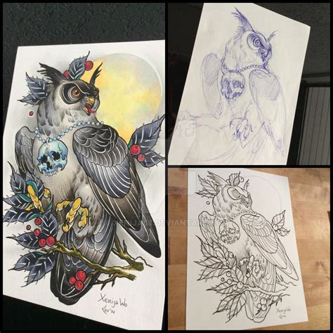 Tattoodesign - Owl with moon by Xenija88 on DeviantArt