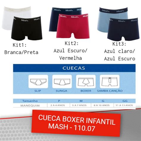 Kit 10 Cuecas Box Infantil Boxer Juvenil Mash Algodão 110 07 Kids