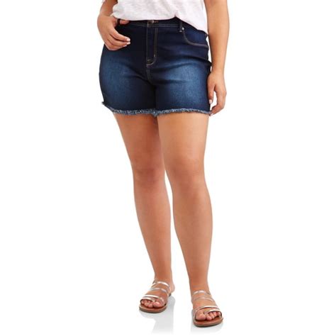 A3 Denim Womens Plus Size Raw Edge Denim Shorts