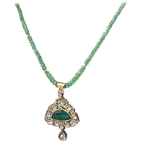 Carved Emerald Necklace With Polki Diamonds At 1stdibs Emerald Polki