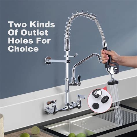 8 Inch Center Wall Mount Kitchen Commercial Sink Faucet With 9.6" Add ...