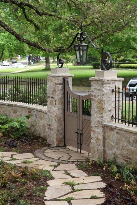 Beautiful Stone Wall Fencing And Curved Gate Backyard Fences Fence