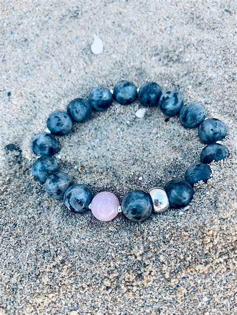 Larvikite Bracelet Bead Bracelet Grey Bracelet Lilac Pink Jade