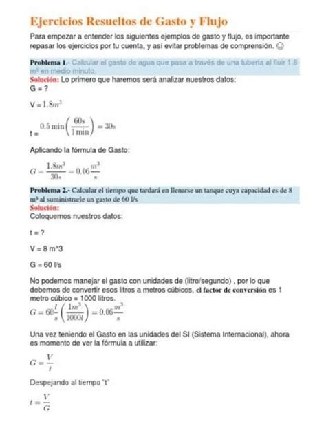 Ejercicios De Gasto Y Flujo Brainly Lat