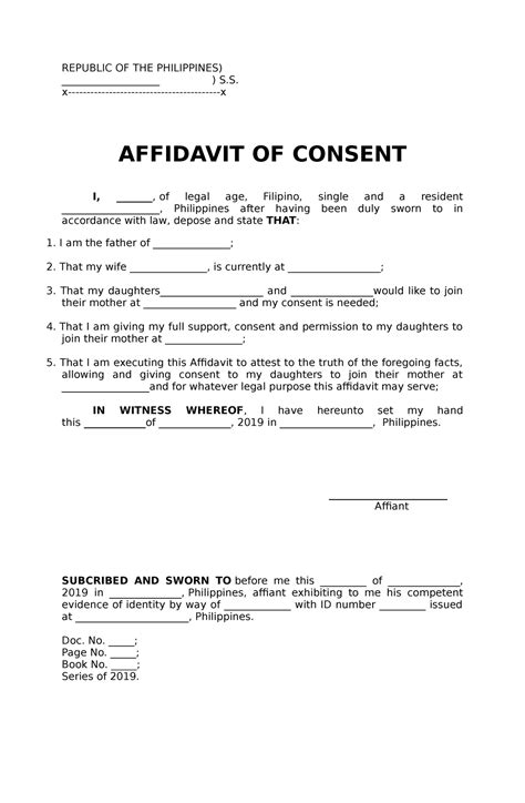 Sample Affidavit Of Consent Republic Of The Philippines