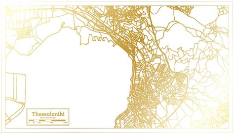 Thessaloniki Greece City Map In Retro Style In Golden Color Outline