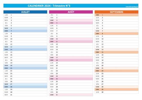 Calendrier trimestriel 2024 à consulter télécharger en pdf et imprimer