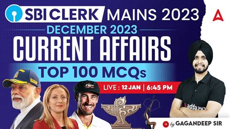 Top 100 MCQs December Current Affairs For SBI Clerk Mains 2024 SBI