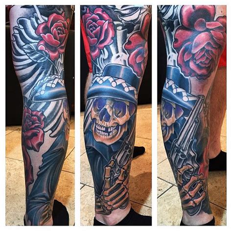 Skull/Gunslinger Full Color Leg Sleeve | Remington Tattoo Parlor