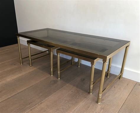 Proantic Table Basse En Laiton Et Verres Fum S Avec Tables Gigogne