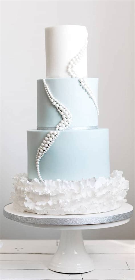 Timeless Pearl Wedding Cakes Pale Blue Pearl Ruffle Cake