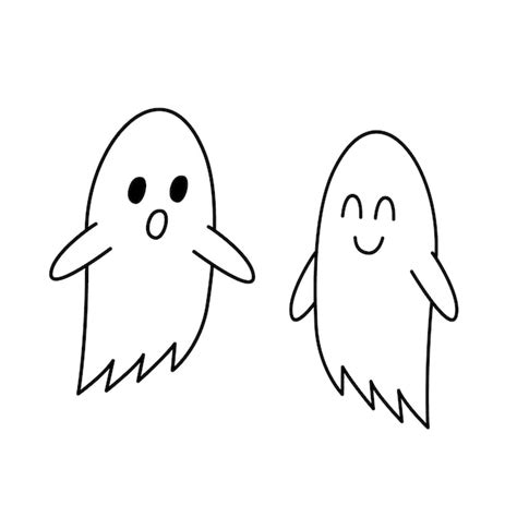 Premium Vector Couple Cute Ghosts Halloween Cartoon Characters Doodle Hand Drawn Outline