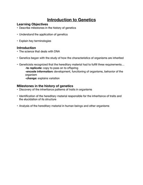 Notes Of Lecture Content Introduction To Genetics Learning