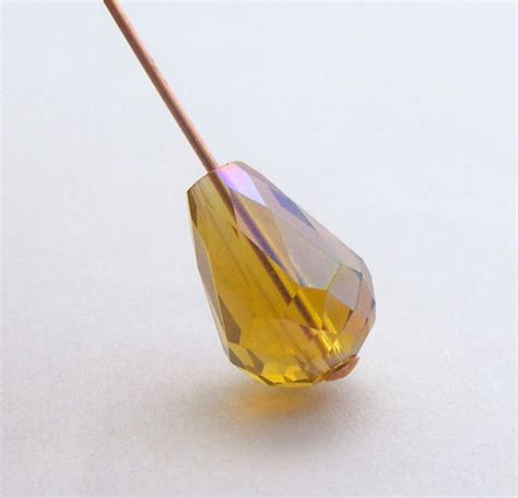 Crystal Glass Faceted Teardrop Beads Center Drill 12x8mm Goldenrod AB