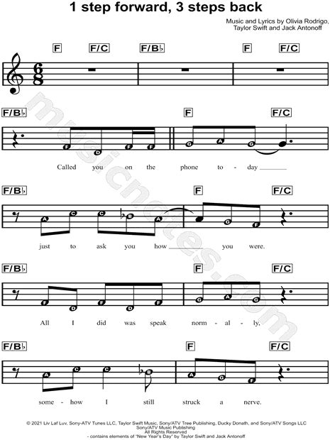 Olivia Rodrigo Step Forward Steps Back Sheet Music For Beginners