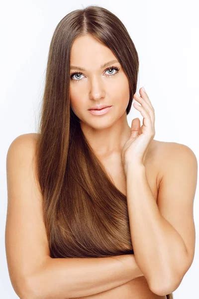 Portrait Naked Woman Long Hair Looking Camera Isolated White Background Stock Photo By Koji6aca