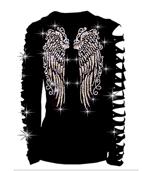 Bling Bling Rhinestones Angel Wings T Shirt Ripped Slit Cut Etsy