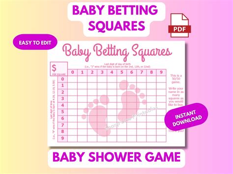 Girl Baby Shower Pink Footprints Guessing Game Baby Betting Squares