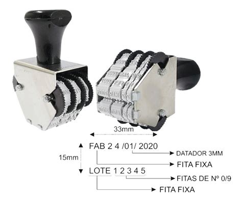 Carimbo Manual Datador Data E Lote Tinta Almofada Parcelamento
