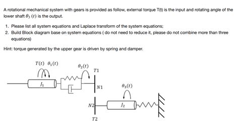 Solved A Rotational Mechanical System With Gears Is Provided Chegg