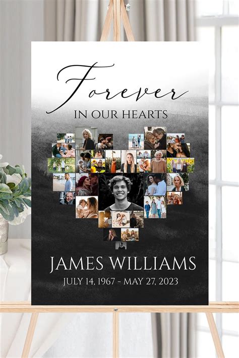 Celebration Of Life Black Watercolor Heart Funeral Welcome Sign Editable Black Heart Funeral