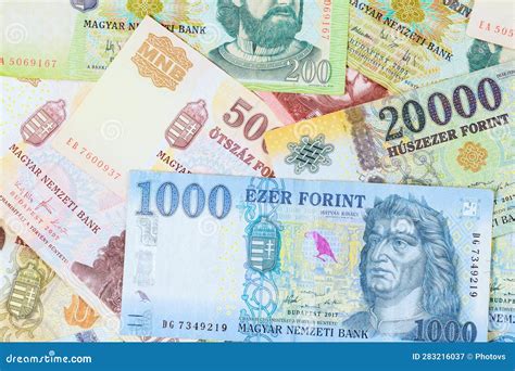 Closeup On Cash Hungarian Forints Huf In Various Denominations Stock