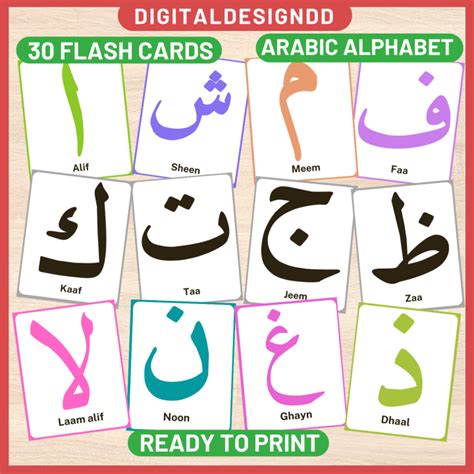 Arabic Alphabet Alif Ba Ta Digital PDF Flash Cards for baby toddler ...