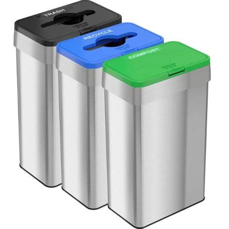 Hls Commercial 21 Gallon80 Liter Recycle Compost And Trash Bins Set