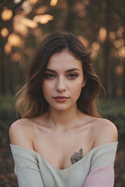 A Woman With A Tattoo On Her Shoulder Premium Ai Generated Image