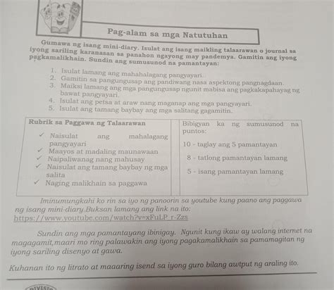 Pag Alam Sa Mga Natutuhan Gumawa Ng Isang Mini Diary Isulat Ang Isang