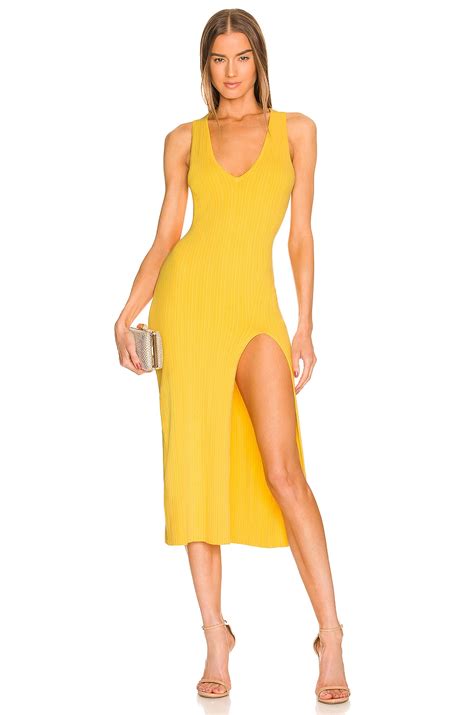 Michael Costello Variegated Rib Bodycon Dress In Bright Mustard Revolve