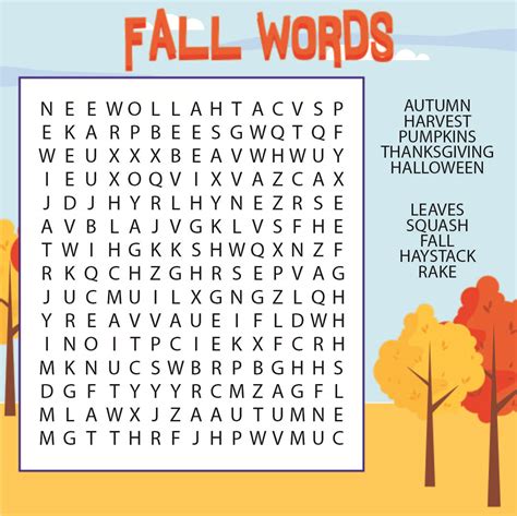 Easy Fall Word Search Printable Printable Calendars At A Glance