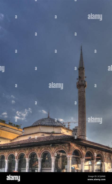 Exterior View To Ethem Bey Mosque At Skanderbeg Square Tirana Albania