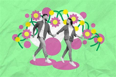 Creative Collage Portrait Of Two Idyllic Black White Effect Partners