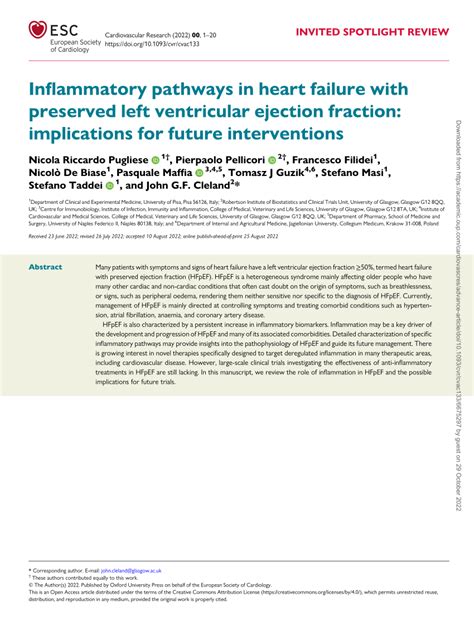 Pdf Inflammatory Pathways In Heart Failure With Preserved Left