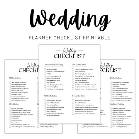 Wedding Checklist Wedding Planner Printable Wedding Checklist Printable