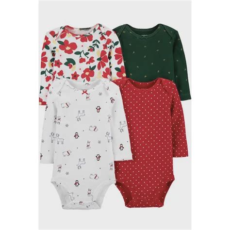 Kit 4 Bodys Manga Longa Carter s Menina Floral Vermelho em Promoção na